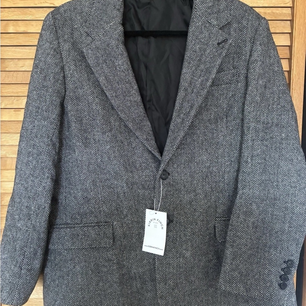 NWT Kirrin Finch Tweed Blazer XXL Herringbone Gray Sport Coat Made in Italy